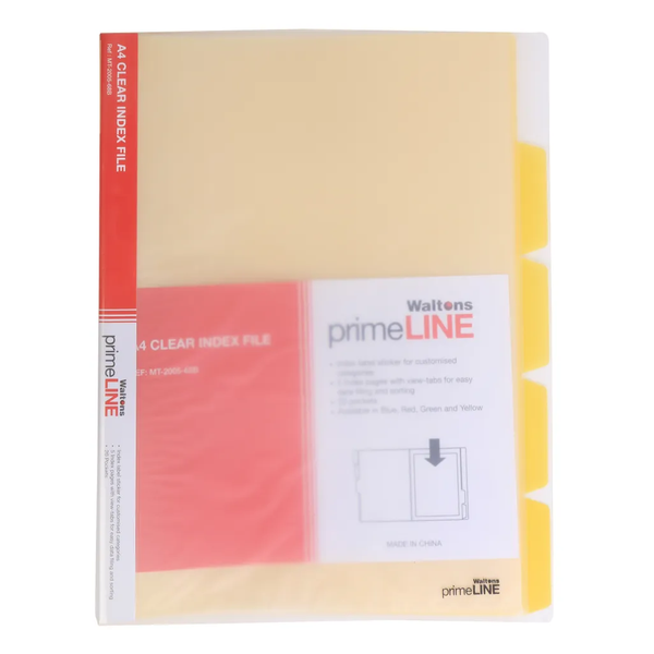 Waltons- Primeline A4 Clear Plastic Pocket File- Yellow- 3- Pack