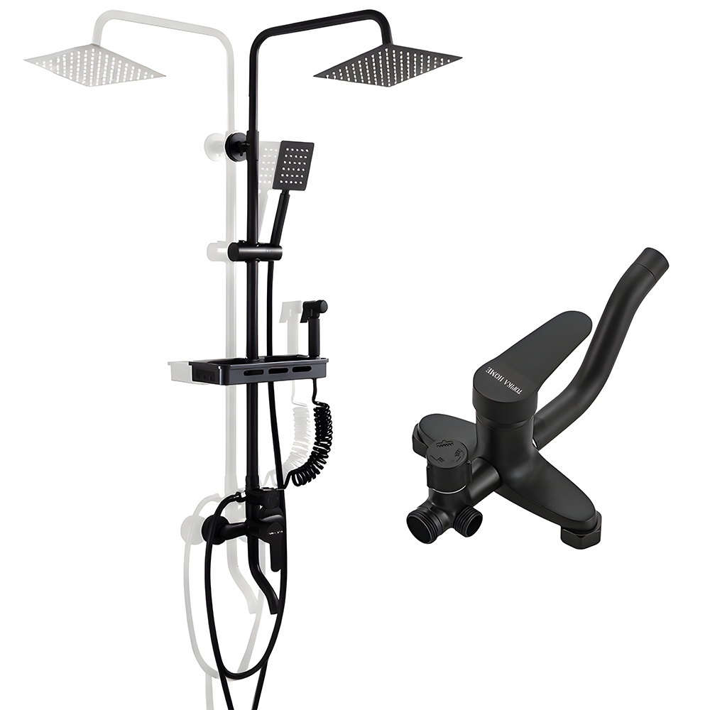 TopikaHome-Black Mixer Shower Set with Rain Hand Shower and Bathtub Faucet