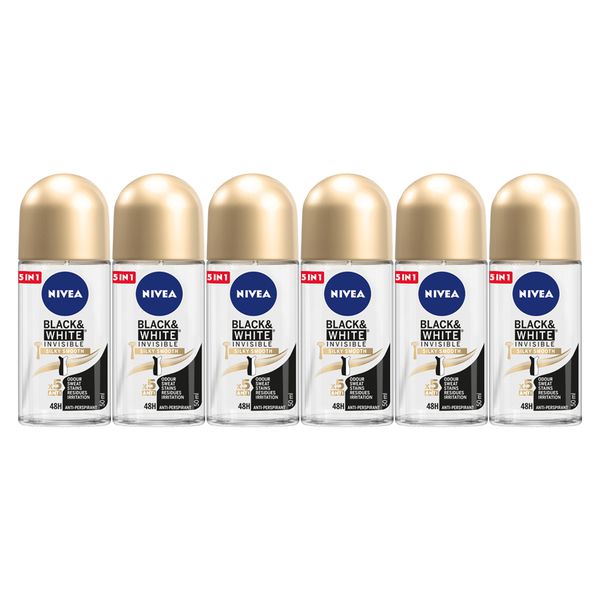 NIVEA Deodorant Black &amp; White Silky Smooth Roll-on - 6 x 50ml