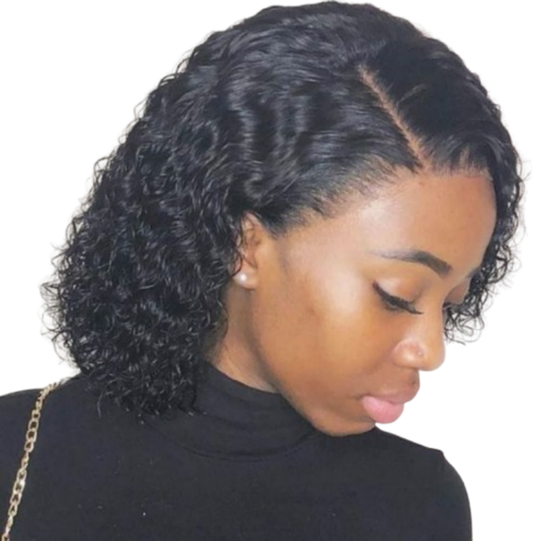 Black In 12Inch Peruvian Hair Water Wave Wig-13x4 Full Frontal Lace Bob Wig