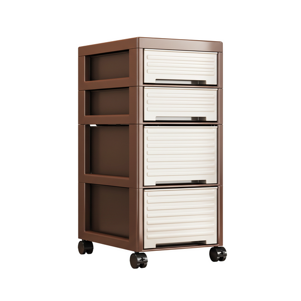 Slim Drawer Type Storage Cabinet With Wheels - Brown