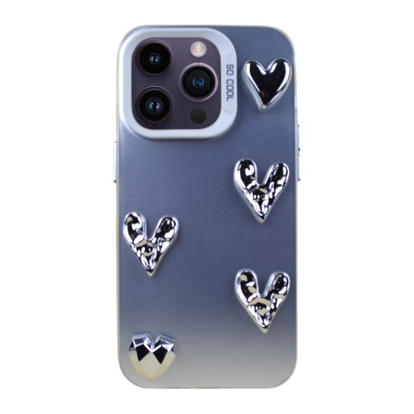 3D Heart Phone Case Compatible With iPhone 14 Pro Max - Silver