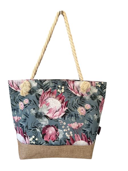 Large Floral Tote Bag -Boho Protea Print, Durable Base-L40cm,W14cm,H14cm