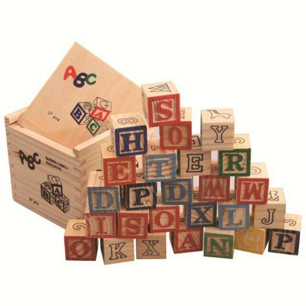 Wooden alphabet blocks with wooden box