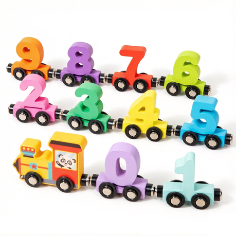 Wooden Number Train Set Toy Number Figures Railway Model Image