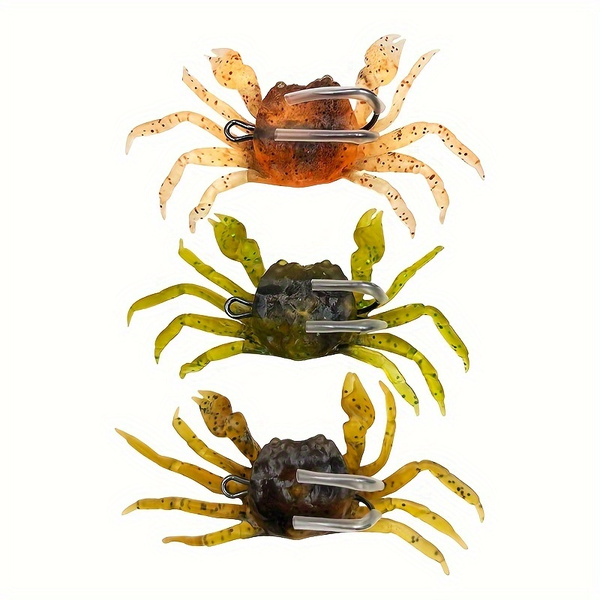3 Piece Lifelike Rubber Crab Soft Baits with Dual Hooks