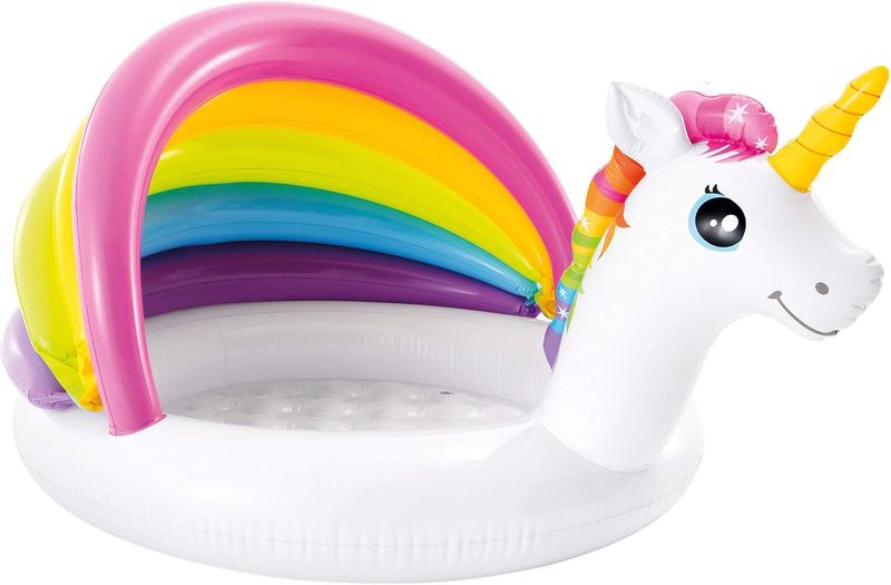 Unicorn Baby Pool with Sunshade and Soft Inflatable Floor - Multicolour