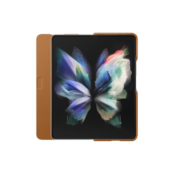 Original Samsung Z Fold3 5G Leather Flip Cover - Camel