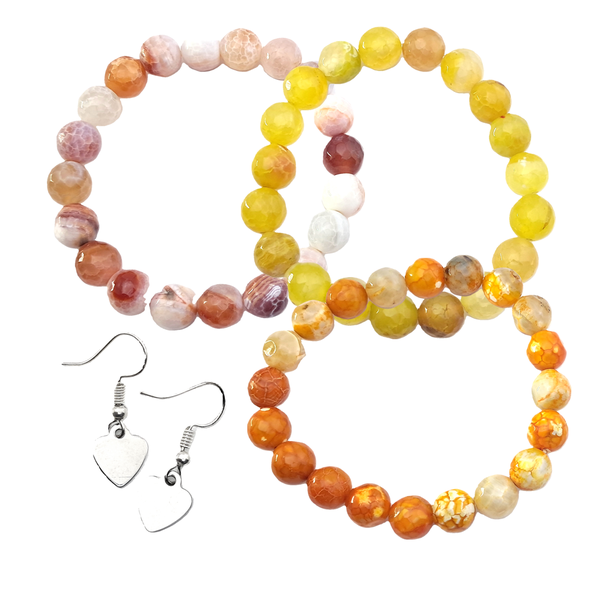 Gemstone Stretch Bracelets 3 Pack with Earrings