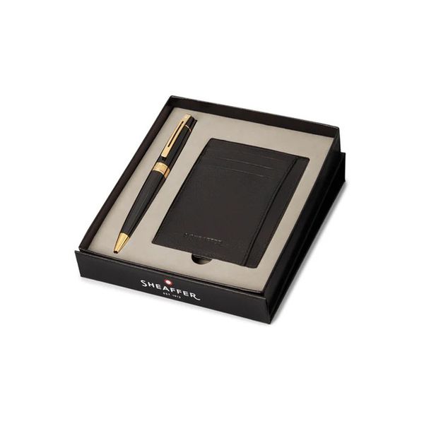 Sheaffer 300 Gift Set Glossy Black Ballpoint Pen with Credit Card Holder