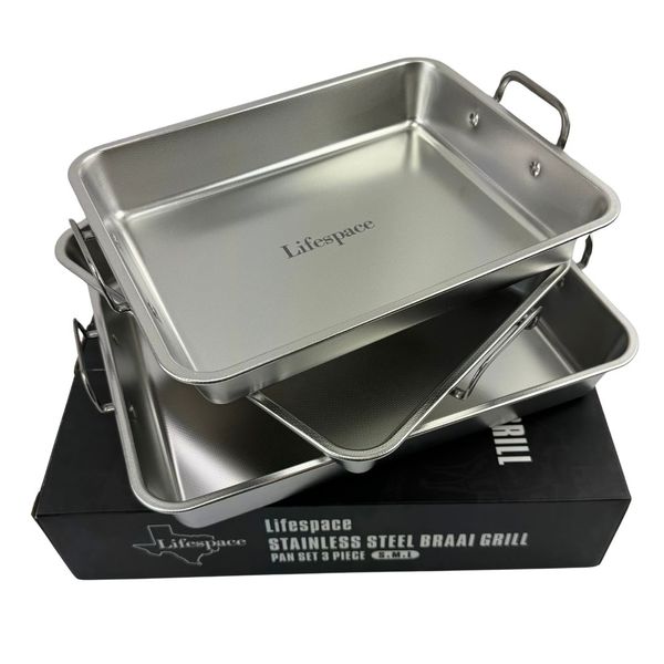 Lifespace Premium Quality 304 S/S Braai Pan Set with Micro-textured Base