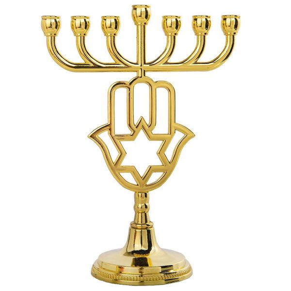 Home Decor Jewsih Golden Menorah With Star Of David Candle Holder (17cm)