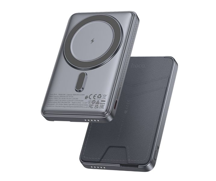 Hoco.Q46 5000mAh Magnetic Power Bank-Fast Charge, Card Holder &amp; Phone Stand