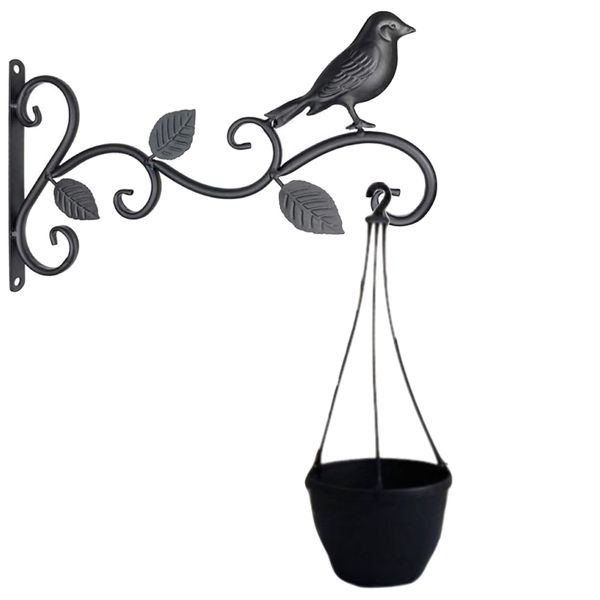 Garden Decor Wall Mounted Birdy Flower Pot Hook &amp; Hanging Black Pot Plant