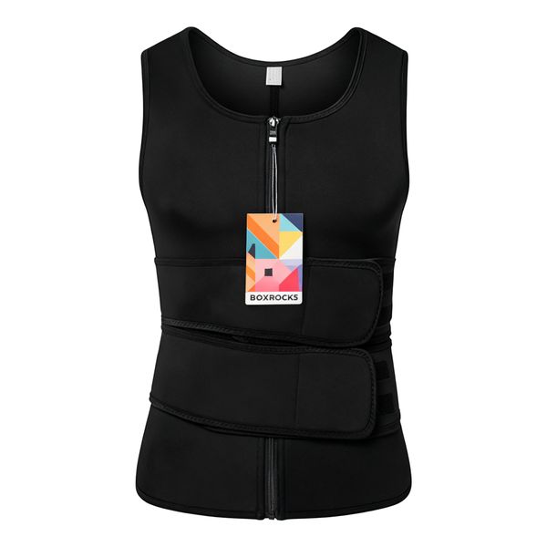 Men Sauna Sweat Zipper Vest for Weight Loss - Black