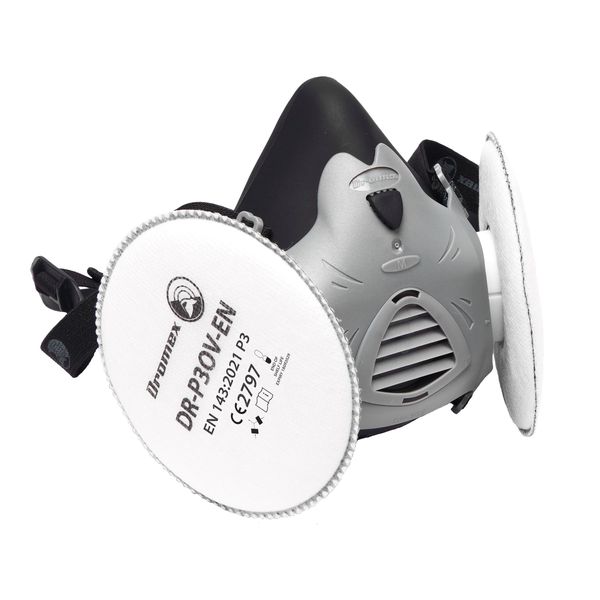 Dromex DH-302 Reusable Half Mask Respirator + P3OV-EN Twin Filters
