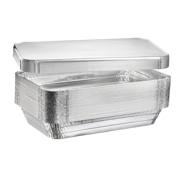 Foil Tray Container with Lid - Large 15cm x 25cm - Pack of 10