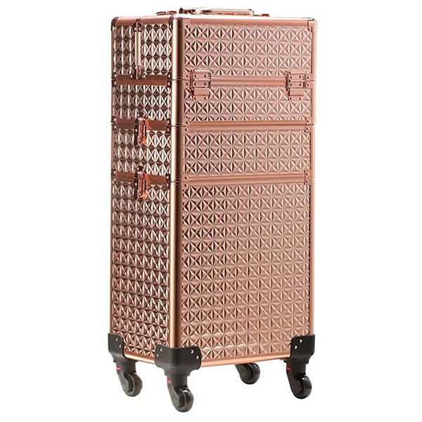 XXL 3 in 1 Aluminum Stagnant Rose Gold Diamond Rolling Makeup Trolley