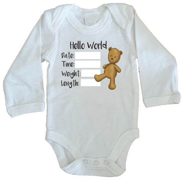 Newborn-Babygrow- Announcement- Keepsakes -Teddy-Long Sleeve