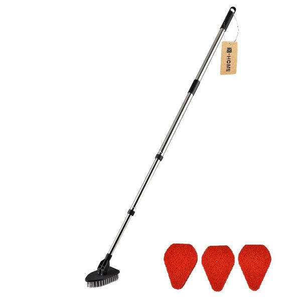 X-HOME Tub &amp; Tile Scrub Brush &amp; 3 Scouring Pads Combo &amp; Long Handle