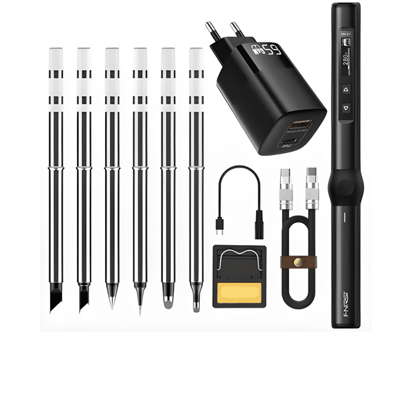 FNIRSI HS-01F Smart Soldering Iron 80-420 with 6 Tips Black -Fast, Precise