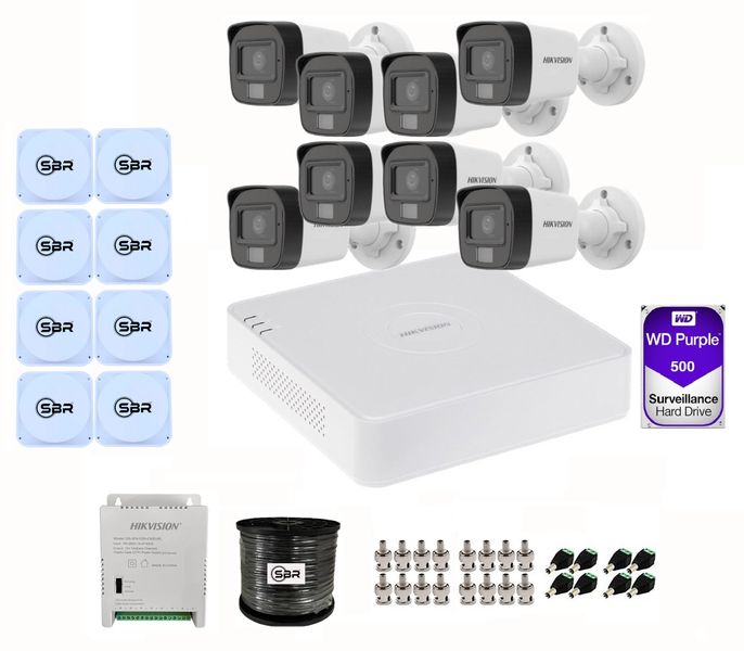 Hikvision 8CH Smart Hybrid Light Kit Cameras with Audio- 500GB - SBR Bundle