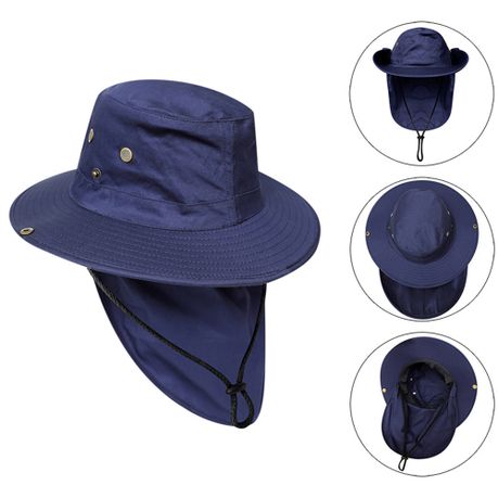 Sohindel Fishing Hat for Men & Women, Outdoor UV Sun Protection Wide Brim Hat with Face Cover & Neck Flap - Navy Blue, adult Unisex, Size: One Size