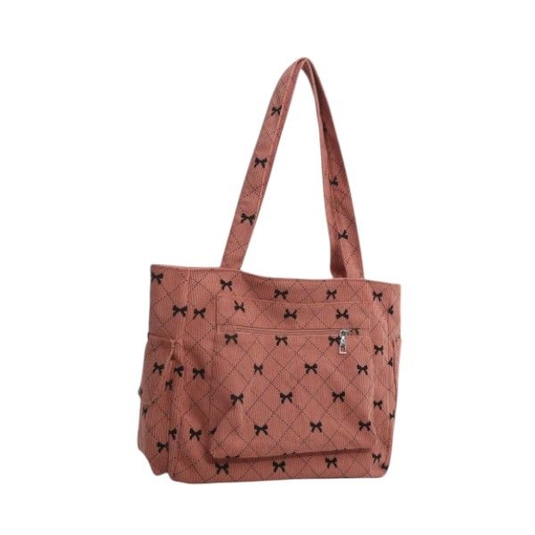 Chic Contrasting Color Bow Printed Shoulder Tote Bag - Brown