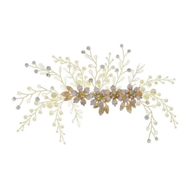 Olive Tree-Faux Pearl/Crystal/Metal Flower Leaf Hair Clip 03