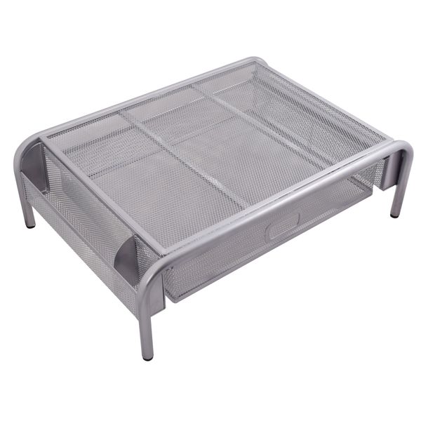 Marco wired mesh computer laptop stand with drawer Organiser (Silver)