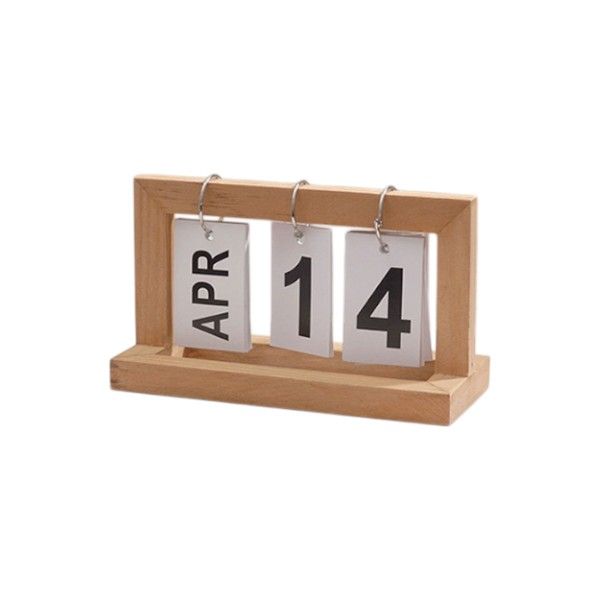 Wooden Perpetual Desk Calendar with Flip Block Date Display - Brown