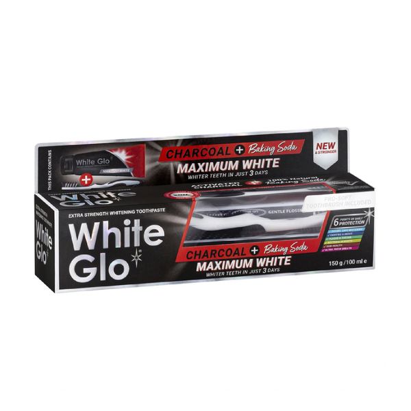 White Glo Maximum White Toothpaste with Charcoal and Baking Soda 150g