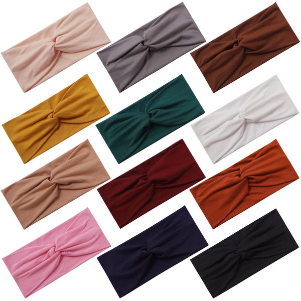 12 PiecesTwist Knotted Headbands Stretchy Sports Yoga Hair Bands