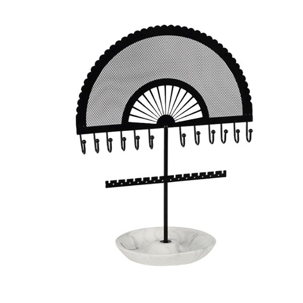 Semicircle Fan-shaped Jewelry Holder with Ceramic Tray for Key Ring Earring