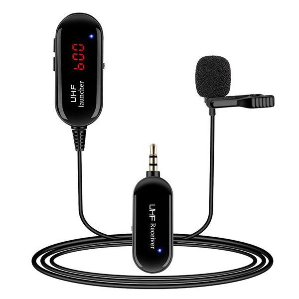 UHF Lavalier Microphone – Rechargeable Wireless Lapel Microphone – Black
