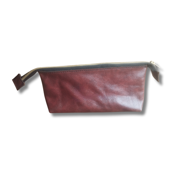 LeerLief Genuine Leather Makeup Bag - Brown Cosmetic Pouch with Zip