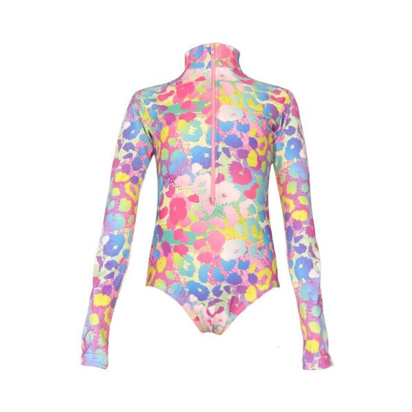 Girls Swim Costume Long Sleeves Leopard Print