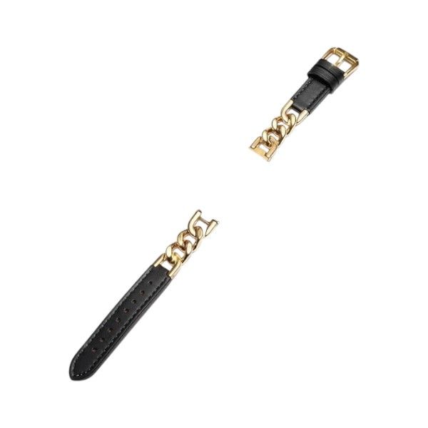Luxury Chain-Link &amp; PU Leather Watch Band - 42/44/45/49mm - Black