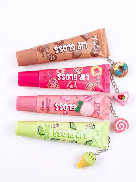 Ushas Dessert Themed Lip Gloss Set 4 Pieces Hydrating Lip Gloss with Charm