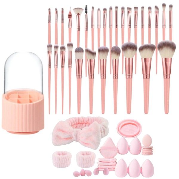 55 Piece - Makeup Brush &amp; Beauty Tool Set With Storage Box - Rose Gold