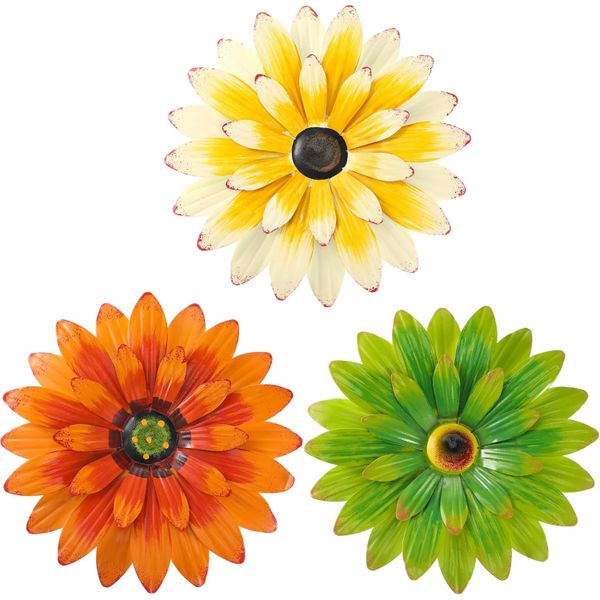 Metal Flower Wall Art 3D Metal Daisy Flower Wall Decor 20cm - 3 Piece