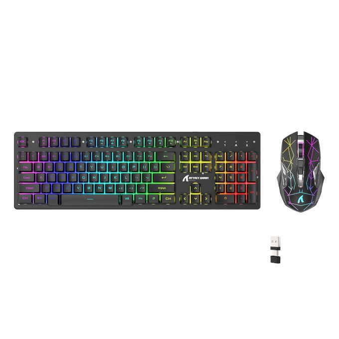 Gaming Wireless Keyboard Mouse Type C/USB RGB for Smart Device Black