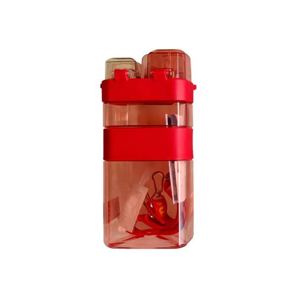 Portable Sports Water Bottle with Carry Strap - Red