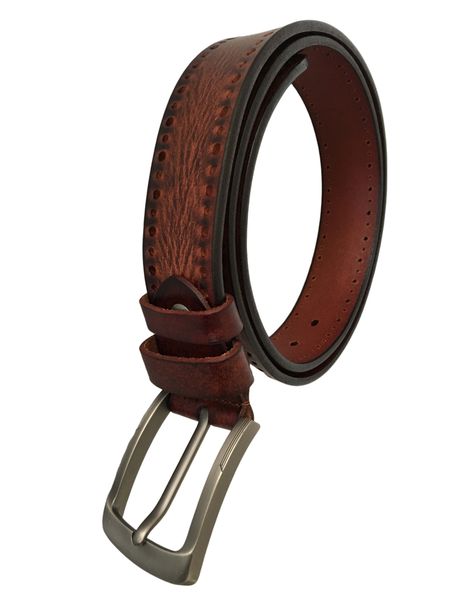 Men Brown Leather Pin Buckle Dress Belt