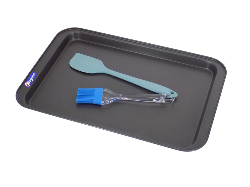 Elegant Baking Tray Flat + Silicone Spatula + Silicon Basting Brush