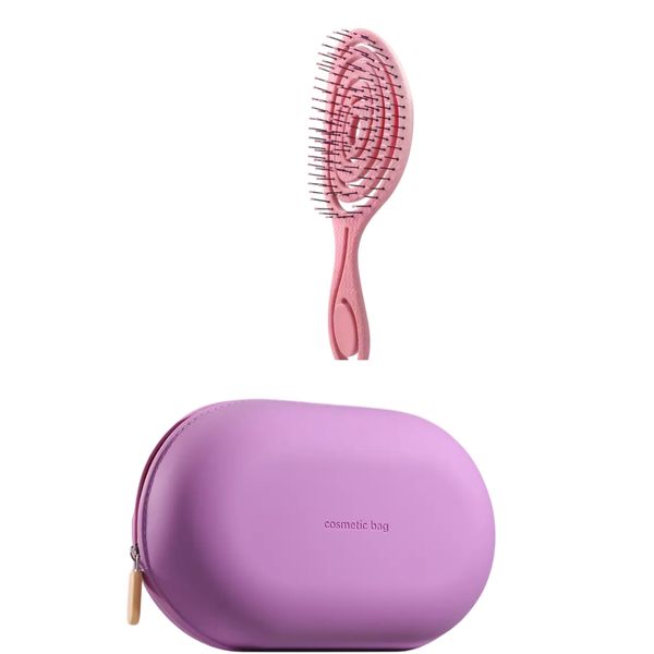 Detangler Brush + Silicone Cosmetic Bag Combo