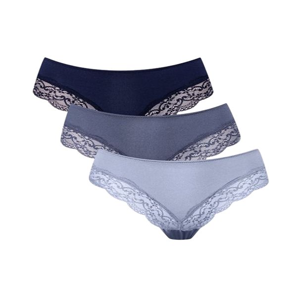 Secret Shield 3 Pack Lace Trim Brazilian Blue &amp; Grey Bikini Panties