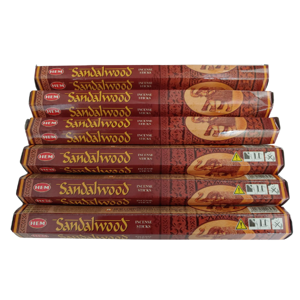 HEM Sandalwood Incense Sticks (6 Packs of 20 Sticks Each)