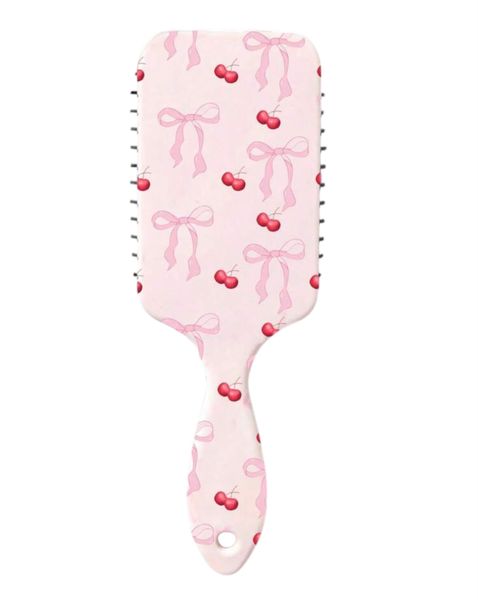 Sweet Cherry &amp; Bow Cushion Paddle Hair Brush