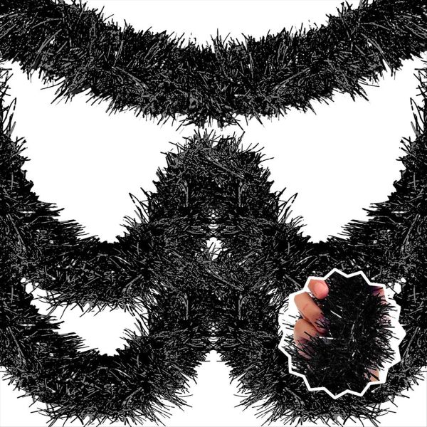 50 Feet Black Christmas Tinsel Garland, Foil Twist Banner Wall Hanging Tins